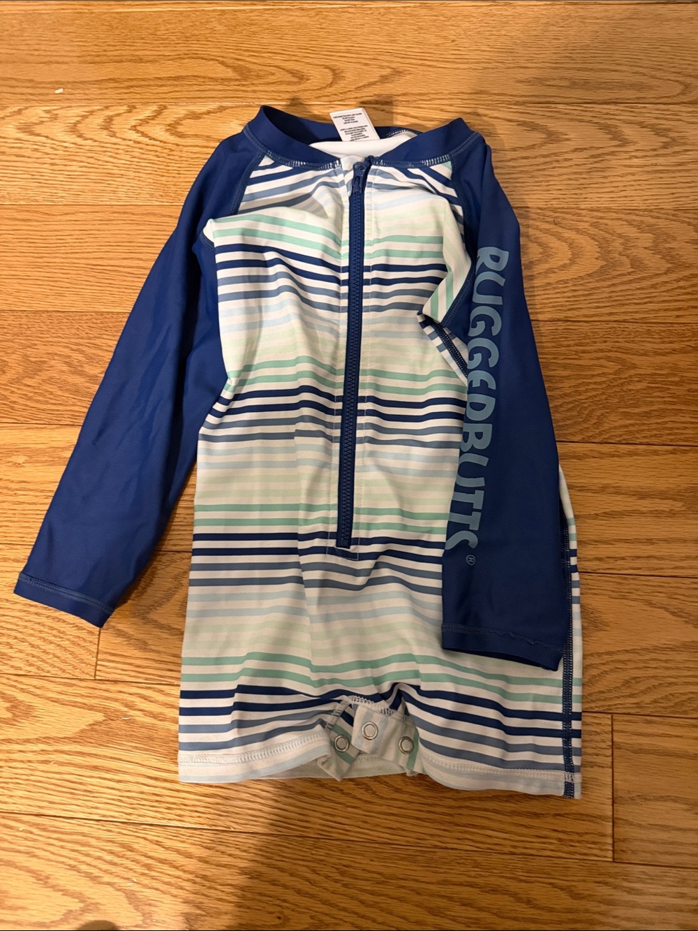 RuggedButts Boys' Blue Striped Long-Sleeve Rashguard Swim Suit